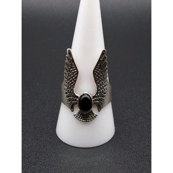 Handmade Other - Eagle Wings and Onyx, Size 10, 925 Sterling Silver, Southwest Native Style